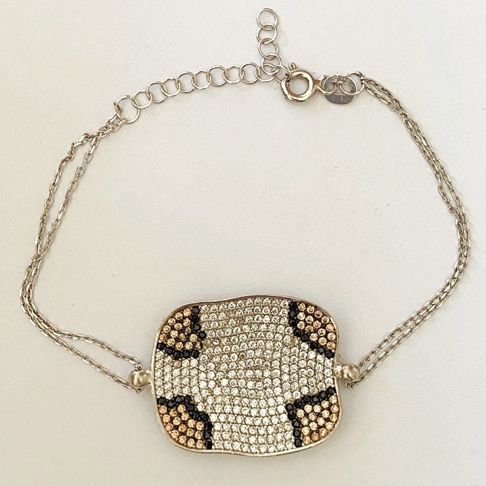 🐆 925 Silver leopard bracelet cz cubic zirconia stones champagne color
